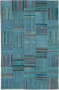 Mavi-Yeşil Anadolu Çaput Patchwork Kilim - 203 cm x 308 cm