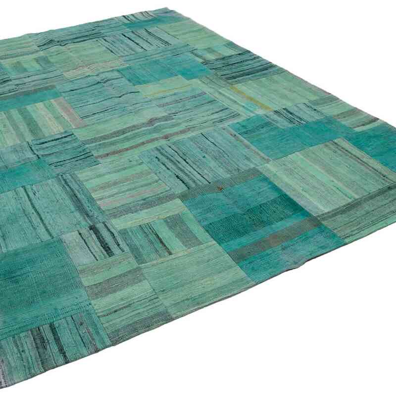 Mavi-Yeşil Anadolu Çaput Patchwork Kilim - 210 cm x 296 cm - K0058356