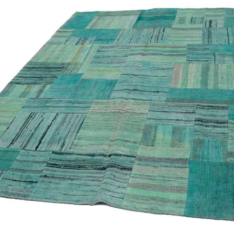 Mavi-Yeşil Anadolu Çaput Patchwork Kilim - 210 cm x 296 cm - K0058356