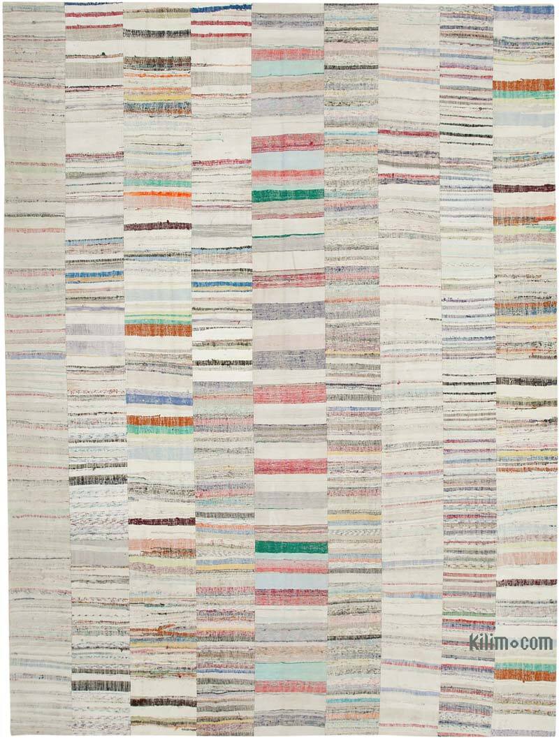 Bej, Çok Renkli Anadolu Çaput Patchwork Kilim - 305 cm x 408 cm - K0058532