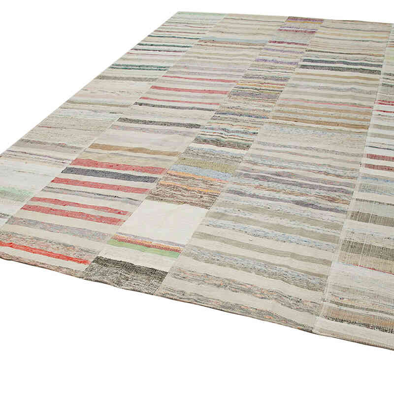 Beige, Multicolor Patchwork Kilim Rug - 9' 4" x 13' 5" (112" x 161") - K0058533