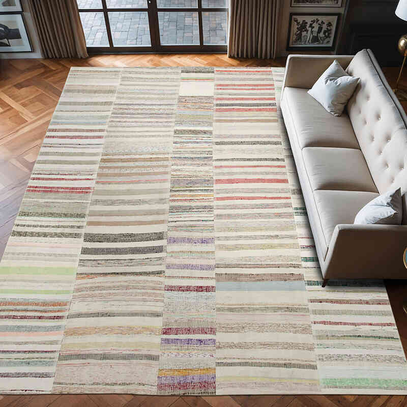 Multicolor Patchwork Kilim Rug - 9' 4" x 13' 5" (112" x 161") - K0058533