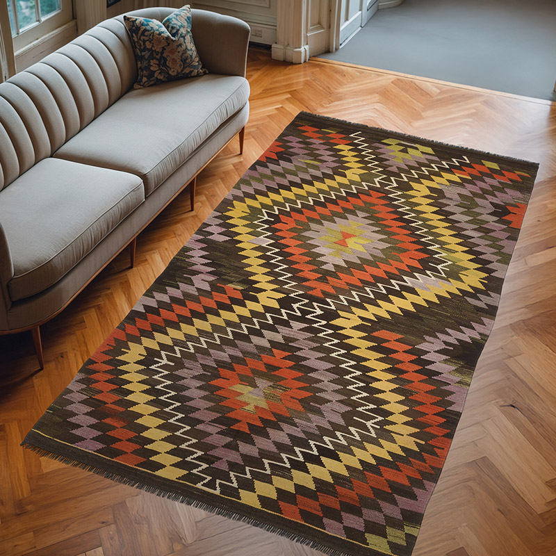 Multicolor Vintage Mut Kilim Rug - 6' 1" x 10' 6" (73" x 126") - K0059207
