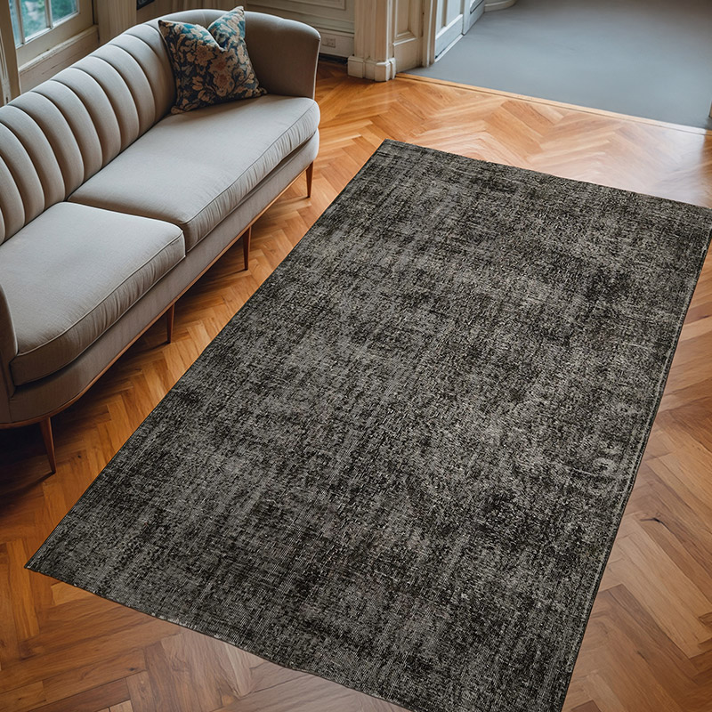Black Over-dyed Vintage Hand-Knotted Turkish Rug - 6' 1" x 9' 9" (73" x 117") - K0059266