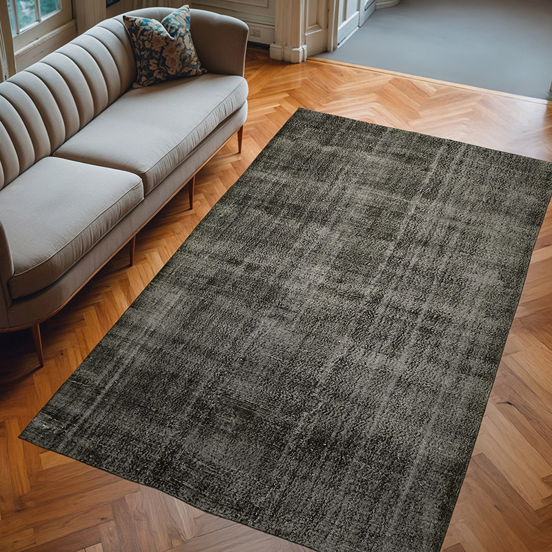 Negro Alfombra Turca Vintage Sobre-teñida - 184 cm x 300 cm - K0059268