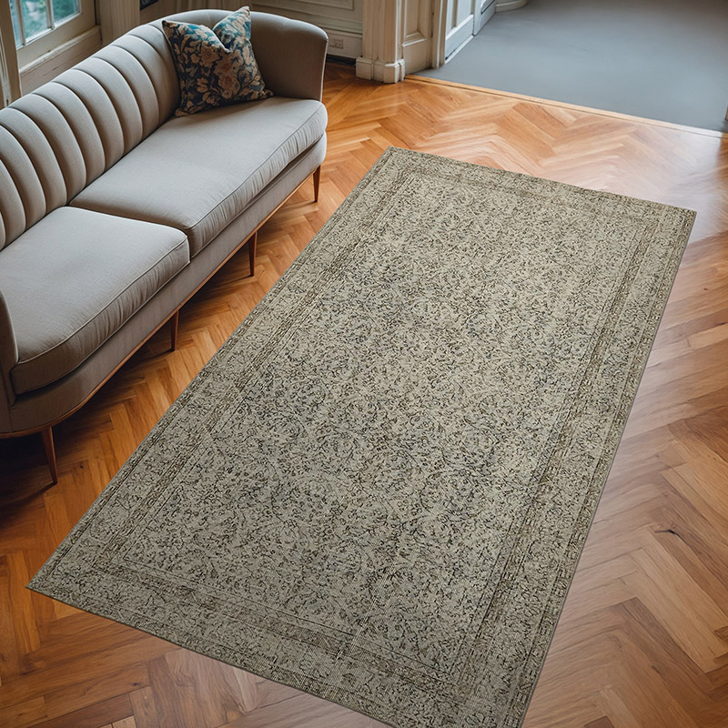 Gris Alfombra Turca Vintage Sobre-teñida - 150 cm x 272 cm - K0059273