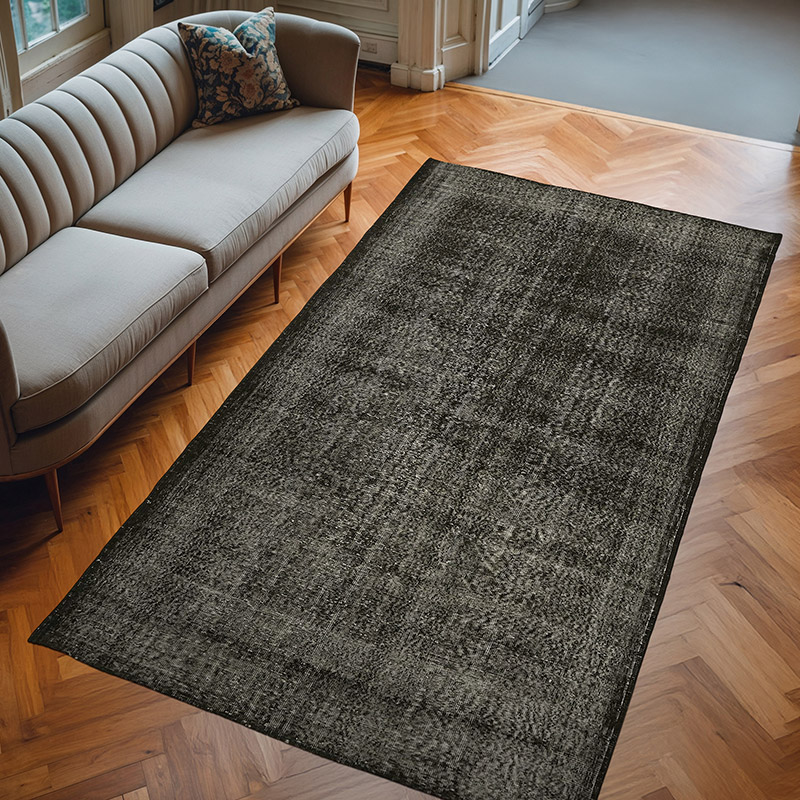Negro Alfombra Turca Vintage Sobre-teñida - 167 cm x 296 cm - K0059278