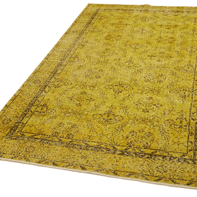 Yellow Over-dyed Vintage Hand-Knotted Turkish Rug - 5' 1" x 8' 9" (61" x 105") - K0059293
