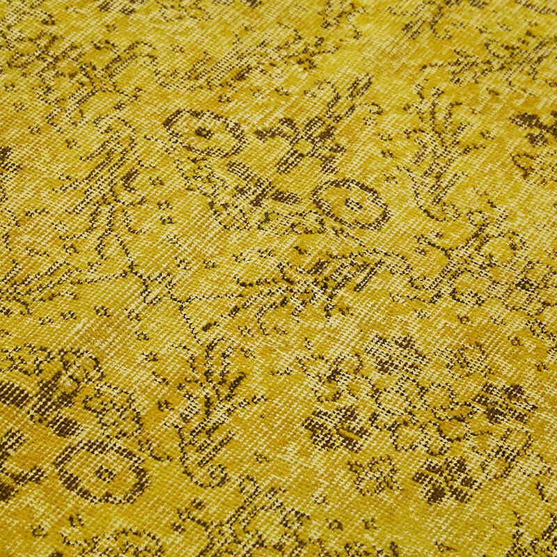 Yellow Over-dyed Vintage Hand-Knotted Turkish Rug - 5' 1" x 8' 9" (61" x 105") - K0059293