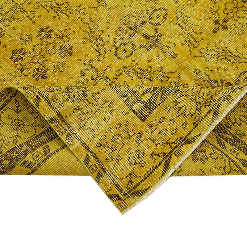 Yellow Over-dyed Vintage Hand-Knotted Turkish Rug - 5' 1" x 8' 9" (61" x 105") - K0059293