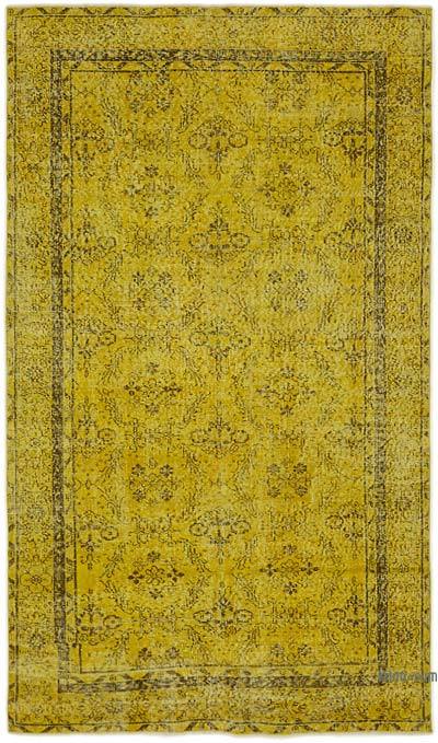 Yellow Over-dyed Vintage Hand-Knotted Turkish Rug - 5' 1" x 8' 9" (61 in. x 105 in.)