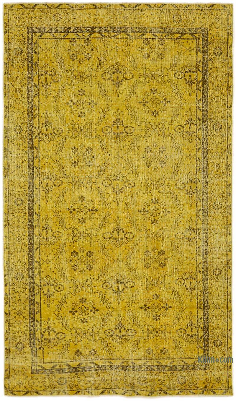 Yellow Over-dyed Vintage Hand-Knotted Turkish Rug - 5' 1" x 8' 9" (61" x 105") - K0059293