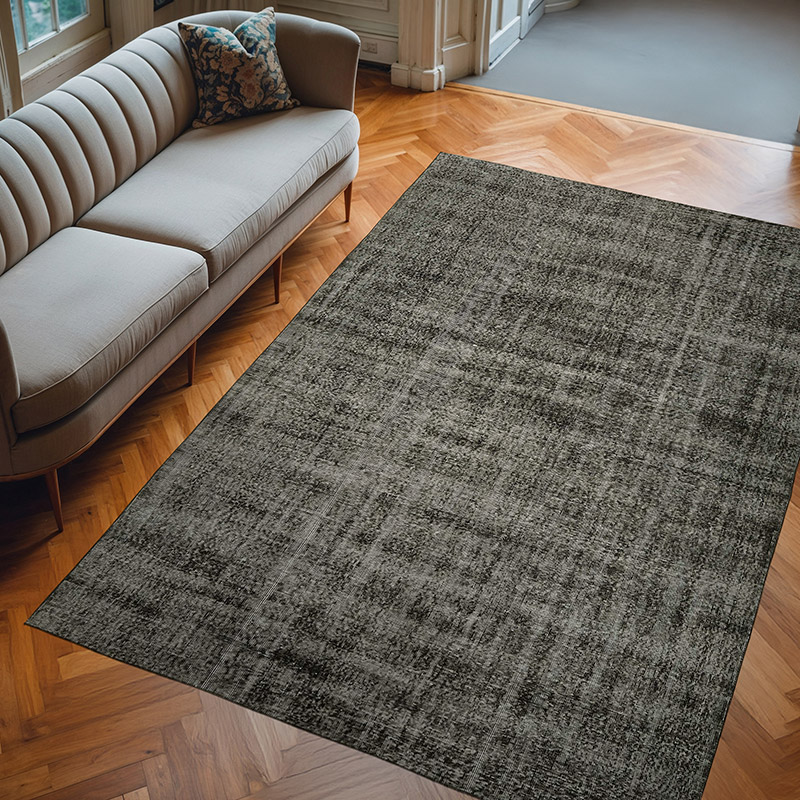 Negro Alfombra Turca Vintage Sobre-teñida - 205 cm x 302 cm - K0059294