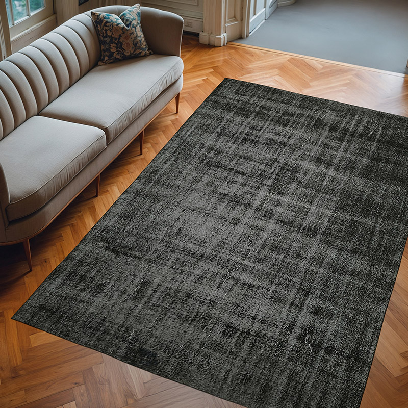 Black Over-dyed Vintage Hand-Knotted Turkish Rug - 6' 10" x 10'  (82" x 120") - K0059296