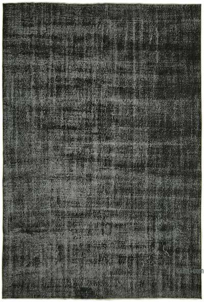 黑色过染复古手工打结土耳其地毯- 6' 10' x10 '(82英寸。x 120。)