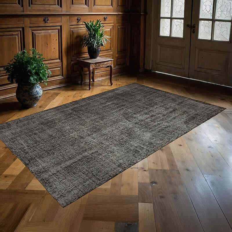 Negro Alfombra Turca Vintage Sobre-teñida - 169 cm x 267 cm - K0059317