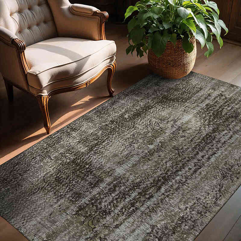 Black Over-dyed Vintage Hand-Knotted Turkish Rug - 4' 9" x 6' 5" (57" x 77") - K0059347