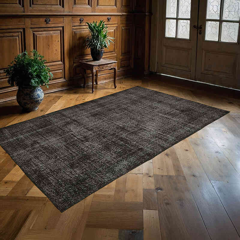 Black Over-dyed Vintage Hand-Knotted Turkish Rug - 5' 3" x 8' 9" (63" x 105") - K0059353