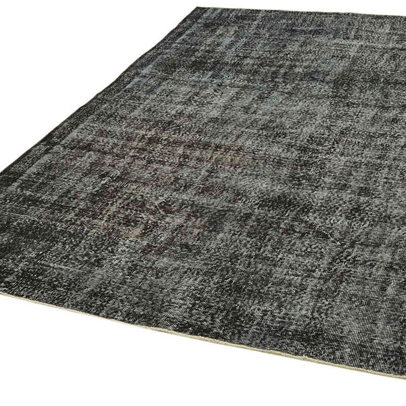 Black Over-dyed Vintage Hand-Knotted Turkish Rug - 6' 6" x 9' 7" (78" x 115") - K0059354