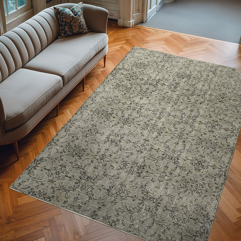 Gris Alfombra Turca Vintage Sobre-teñida - 193 cm x 280 cm - K0059375