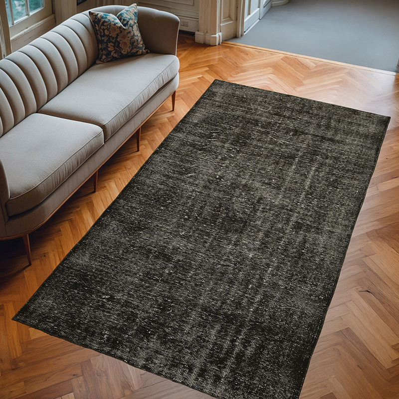 Negro Alfombra Turca Vintage Sobre-teñida - 163 cm x 283 cm - K0059378