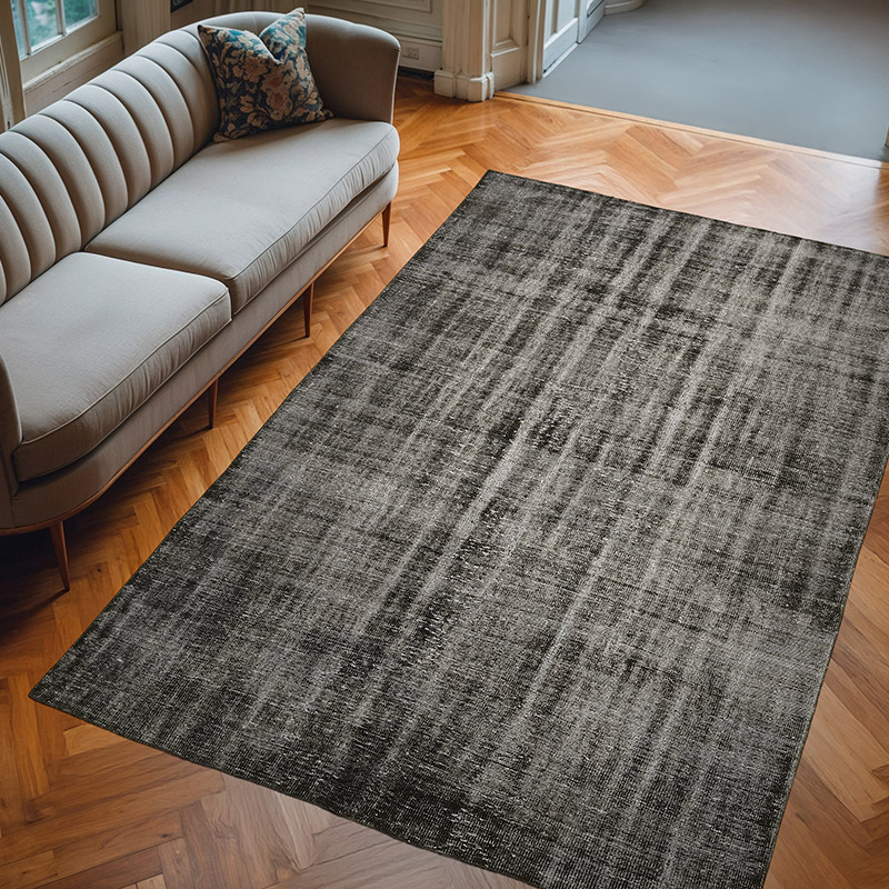 Black Over-dyed Vintage Hand-Knotted Turkish Rug - 6' 7" x 9' 9" (79" x 117") - K0059385