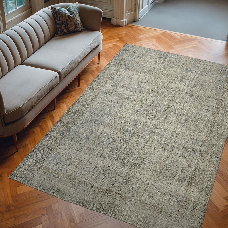 Blue Over-dyed Vintage Hand-Knotted Turkish Rug - 7' 1" x 10' 4" (85" x 124") - K0059395