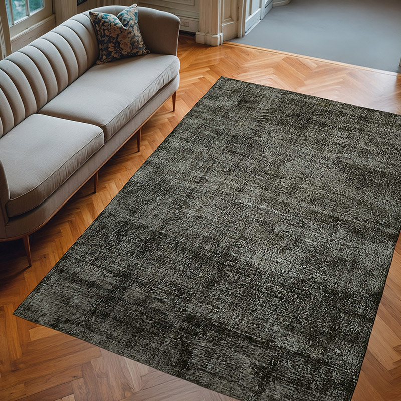 Black Over-dyed Vintage Hand-Knotted Turkish Rug - 6' 11" x 10' 2" (83" x 122") - K0059397