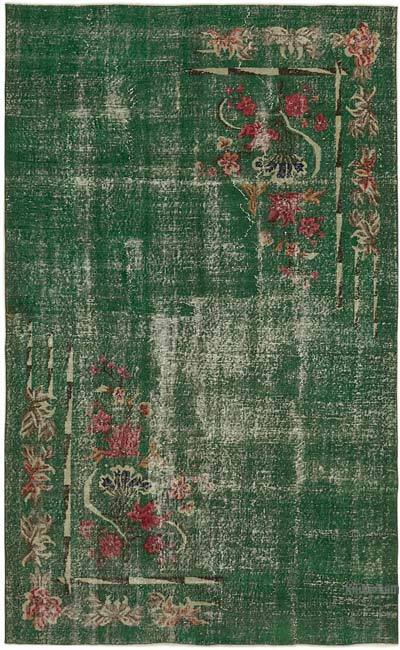 Green Vintage Turkish Hand-Knotted Rug - 6' 9" x 10' 6" (81 in. x 126 in.)