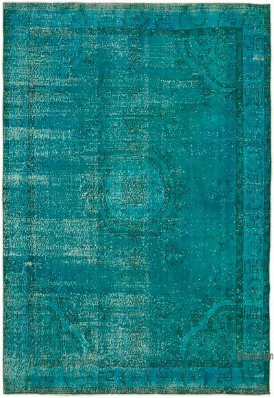 Aqua Over-dyed Vintage Hand-Knotted Turkish Rug - 7' 1" x 10' 2" (85 in. x 122 in.)