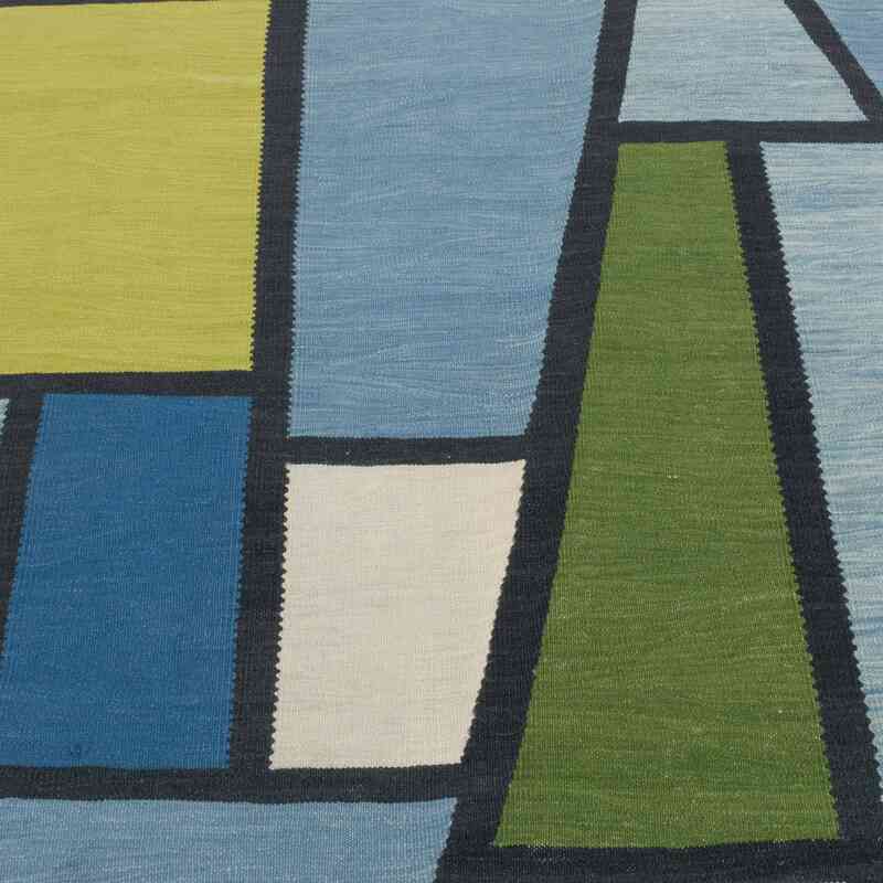 Mavi, Yeşil Yeni Kök Boya El Dokuma Kilim - 123 cm x 163 cm - K0059414