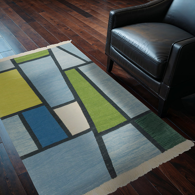Blue, Green New Handwoven Turkish Kilim Rug - 4'  x 5' 4" (48" x 64") - K0059414