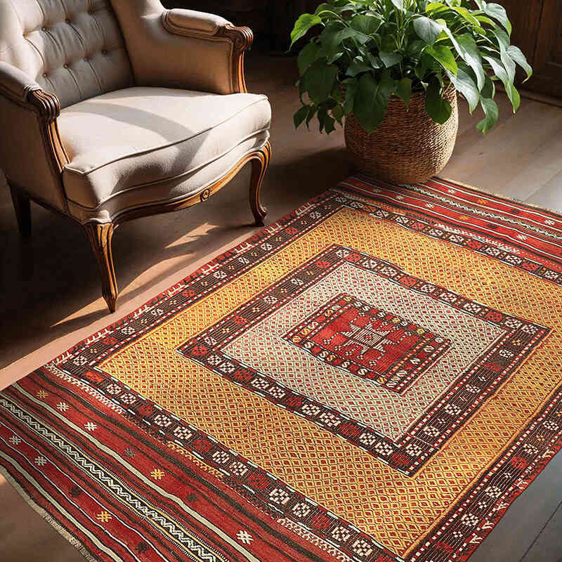 Vintage Fethiye Jijiim Rug - 4' 7" x 5' 11" (55" x 71") - K0059441