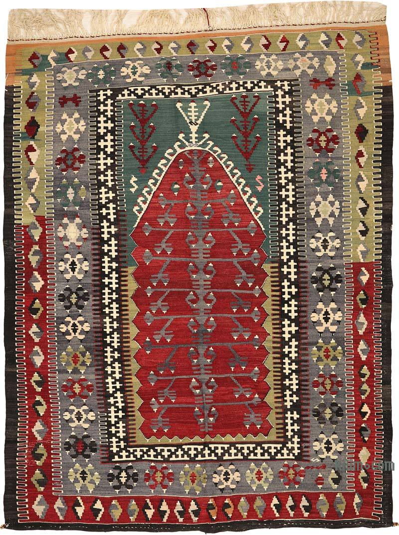 Vintage Konya Obruk Kilim Rug - 5' 5" x 6' 11" (65 in. x 83 in.) - K0059451