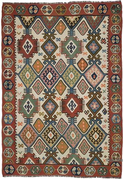 复古Balikesir Kilim地毯- 6' 4