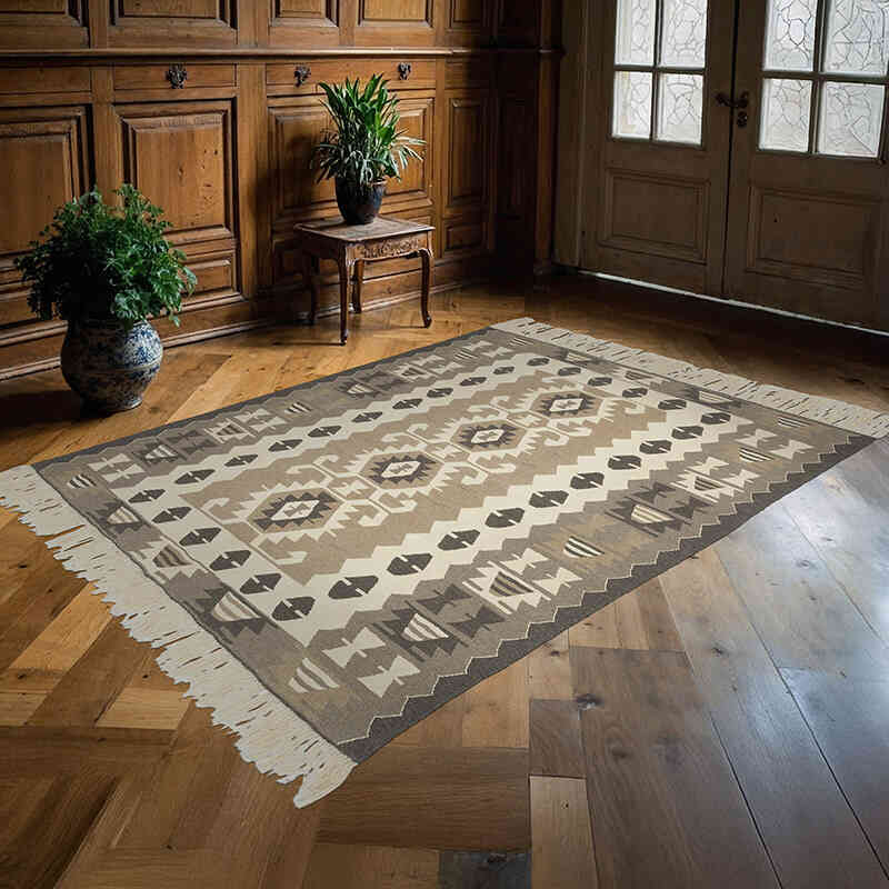 New Handwoven Turkish Kilim Rug - 5' 11" x 7' 5" (71" x 89") - K0059500