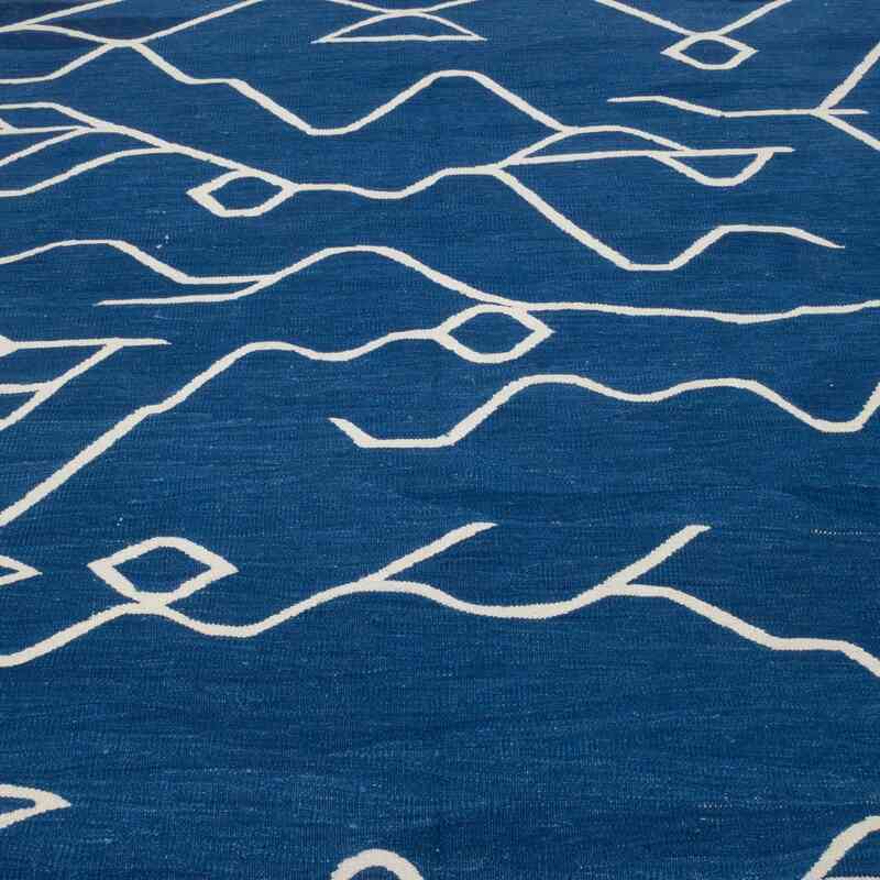 Blue New Handwoven Turkish Kilim Rug - 6' 1" x 7' 11" (73" x 95") - K0059525
