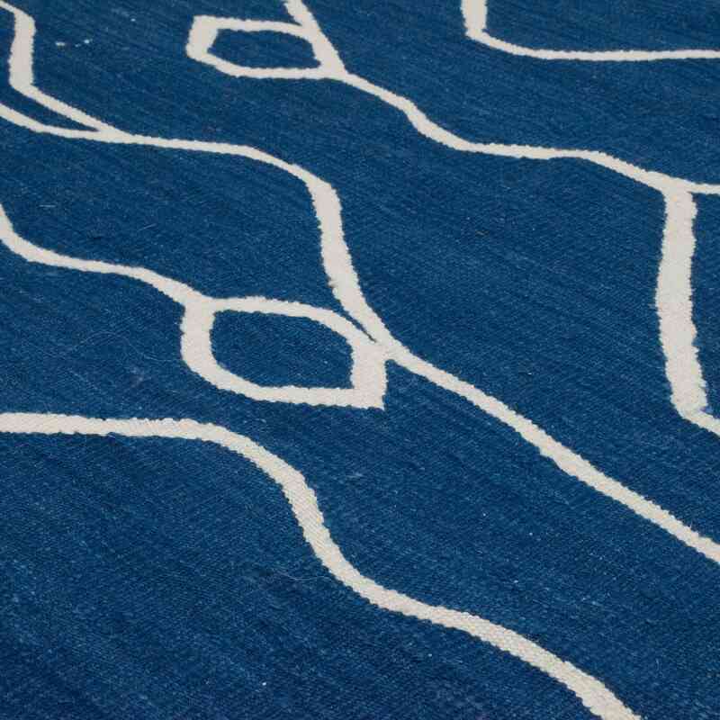 Blue New Handwoven Turkish Kilim Rug - 6' 1" x 7' 11" (73" x 95") - K0059525