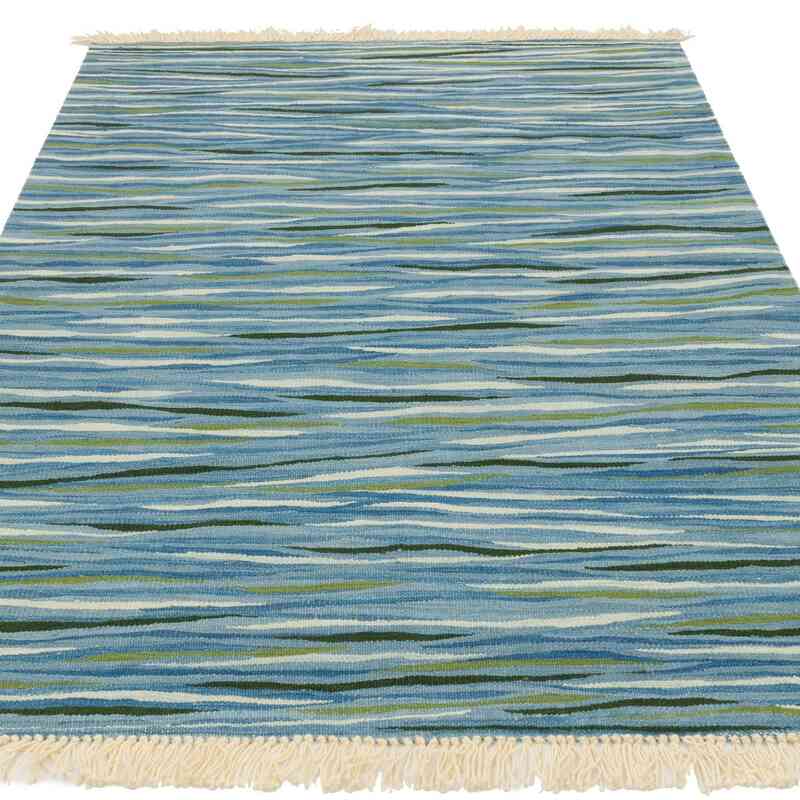 Blue, Green New Handwoven Turkish Kilim Rug - 4'  x 6'  (48" x 72") - K0059718