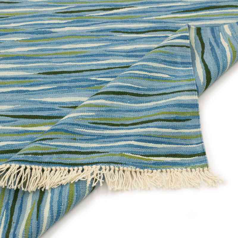 Blue, Green New Handwoven Turkish Kilim Rug - 4'  x 6'  (48" x 72") - K0059718