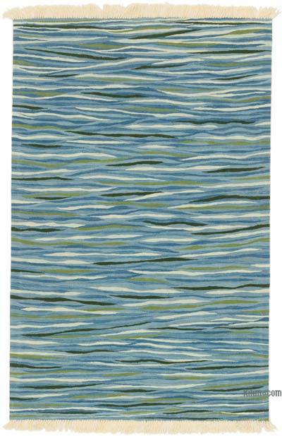 Mavi, Yeşil Yeni Kök Boya El Dokuma Kilim - 122 cm x 182 cm