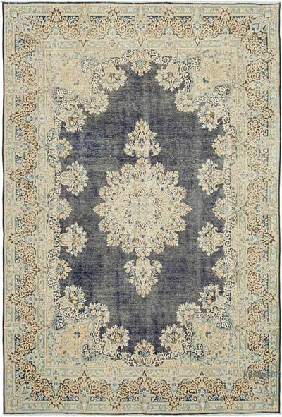Beige, Blue Vintage Hand-Knotted Oriental Rug - 7' 3" x 10' 6" (87 in. x 126 in.)