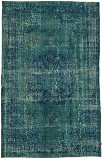 Mavi-Yeşil Boyalı El Dokuma Vintage Halı - 240 cm x 385 cm