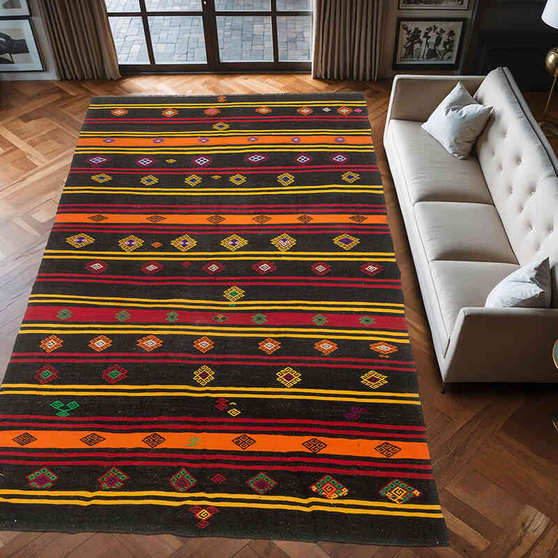 Vintage Anatolian Kilim Rug - 7' 5" x 13' 3" (89" x 159") - K0060256