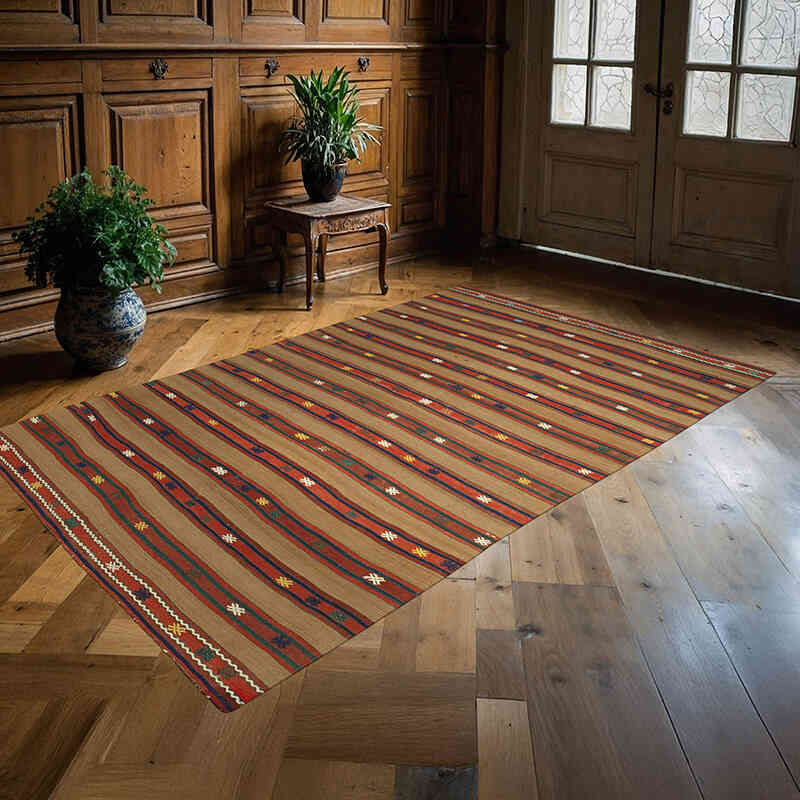 Vintage Fethiye Kilim Rug - 5' 2" x 8' 6" (62" x 102") - K0060447