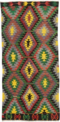 Vintage Turkish Kilim Rug - 3' 10" x 7' 11" (46" x 95")