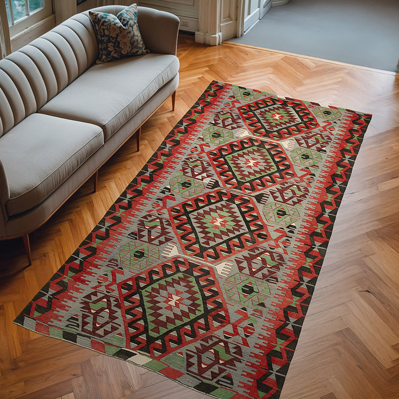 Vintage Turkish Kilim Rug - 5' 3" x 10' 2" (63" x 122") - K0060481