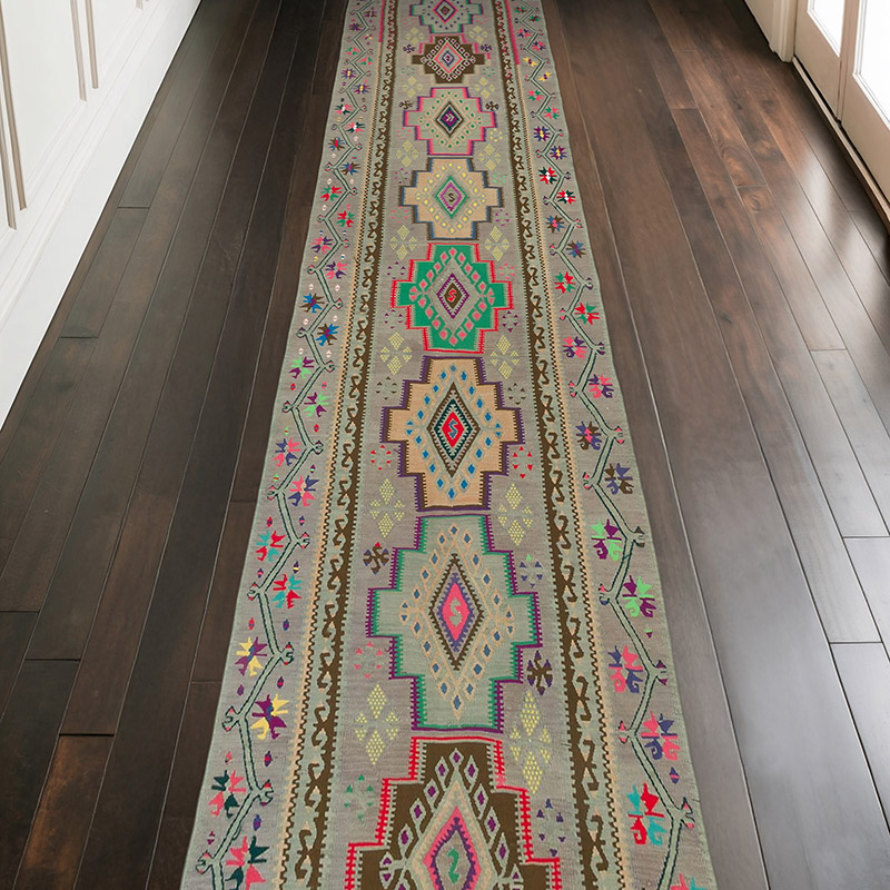 Alfombra Kilim Tribal Vintage - 104 cm x 420 cm - K0060804