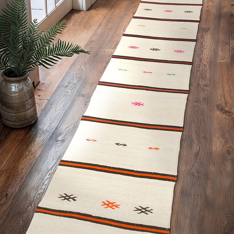 Bej Vintage Anadolu Kilim Yolluk - 74 cm x 424 cm - K0060806