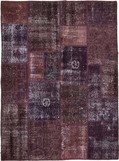 Purple Patchwork Hand-Knotted Turkish Rug - 4' 10" x 6' 8" (58 in. x 80 in.)